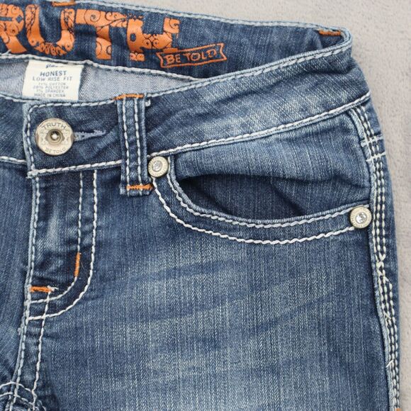 Truth Pants Womens 3 Blue Denim Flat Front Low Rise Fit Bootcut Pockets Jeans - Picture 13 of 16